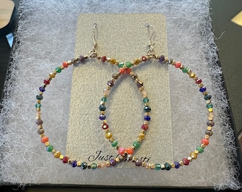 Multi Colored Beaded Hoop Earrings