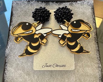 Game Day Yellow Jacket Mirrored Earrings