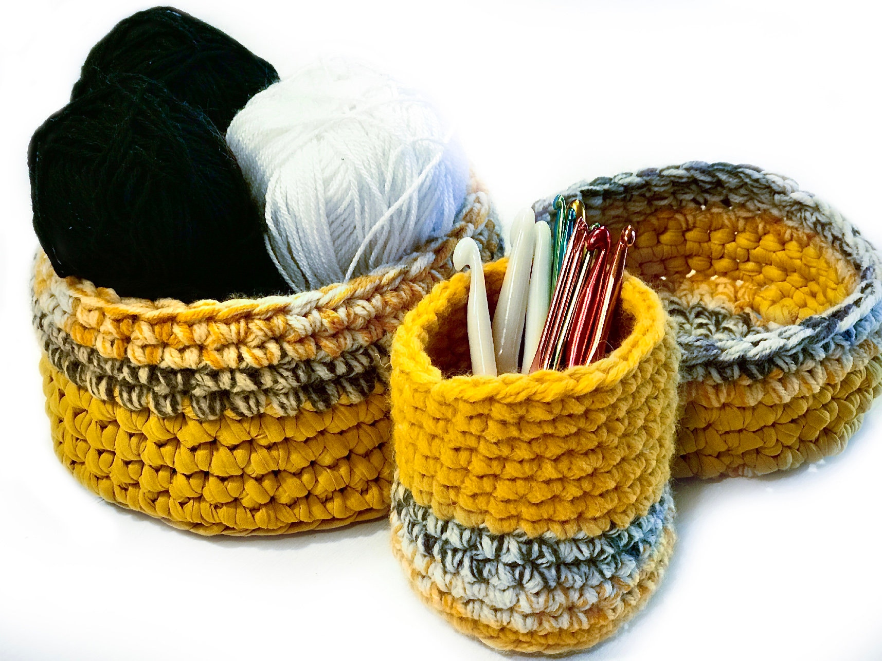 Lot de 3 Corbeilles Paniers Déco Bohème, Vide-Poches, Multli Rangement en Trapilho et Laine