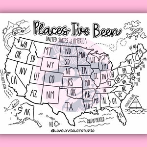 US Karte Malseite digitaler Download, "Places I've Been" US Karte, druckbare USA Road Trip Malseite