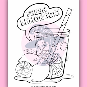 Lemonade Stand Coloring Page Digital Download, Printable Lemonade Stand Sign Paper Craft, Fresh Lemonade Themed Coloring Page