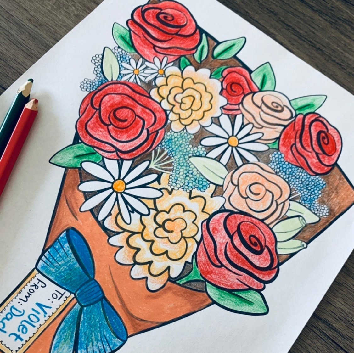Flower Bouquet Coloring Page Digital Download, Printable Floral Bouquet