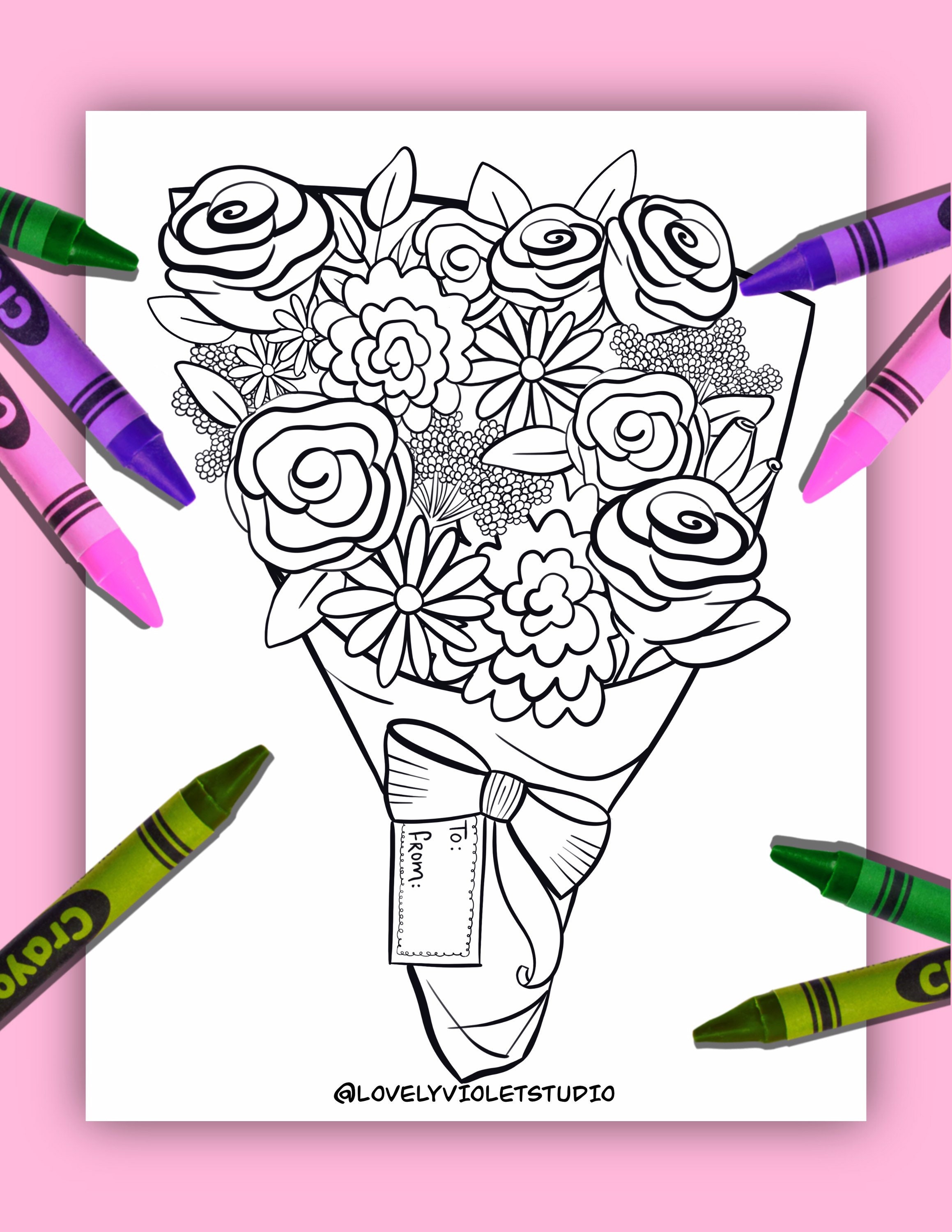 Flower Bouquet Coloring Page Digital Download, Printable Floral Bouquet