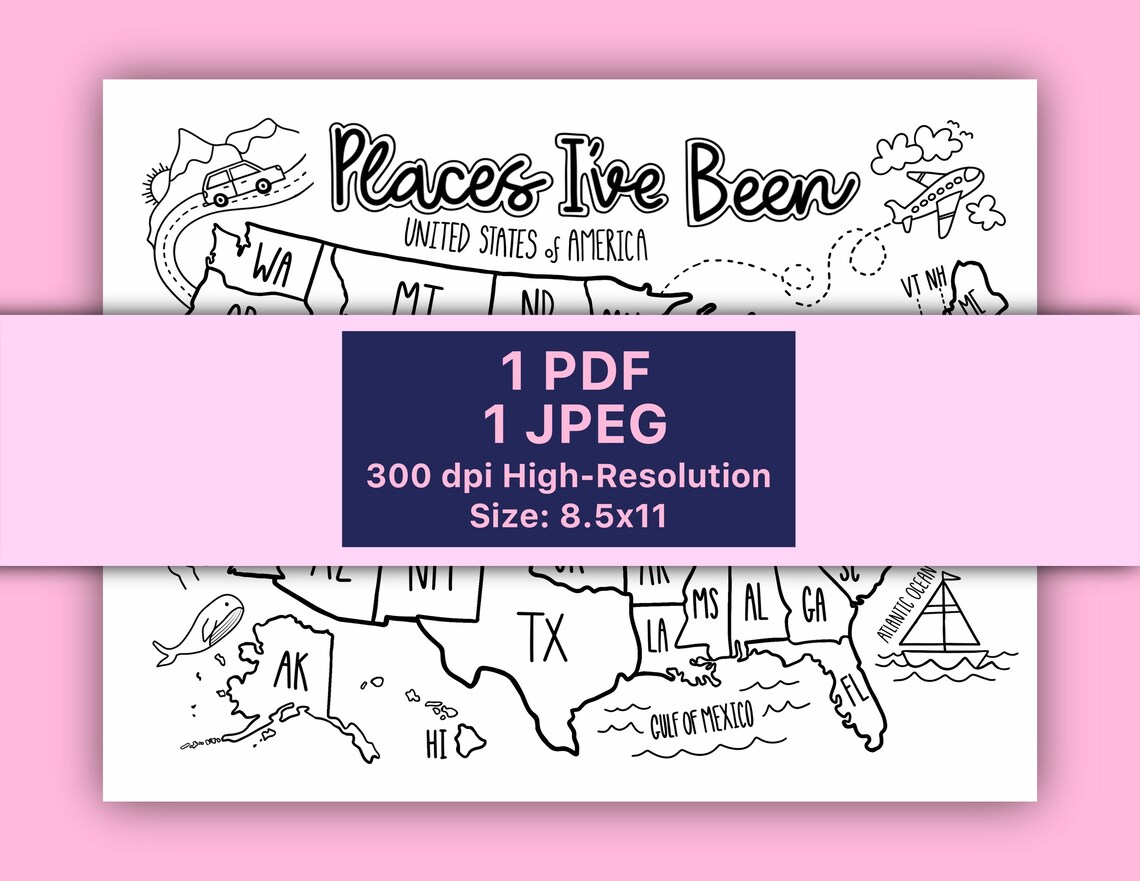 U S Map Coloring Page Digital Download Places I Ve Been U S Map Il 1140xN.4553767926 T952