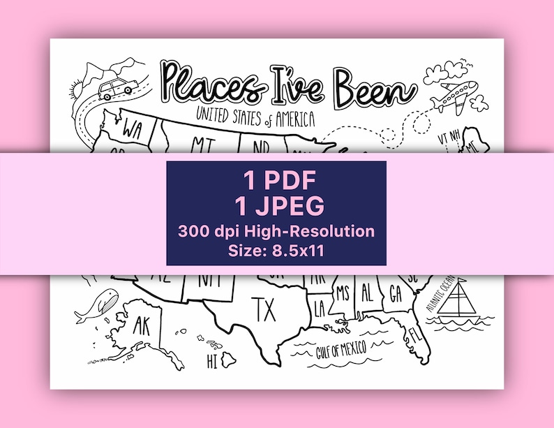 U S Map Coloring Page Digital Download Places I ve Been U S Map U s map coloring page digital download places i ve been u s map