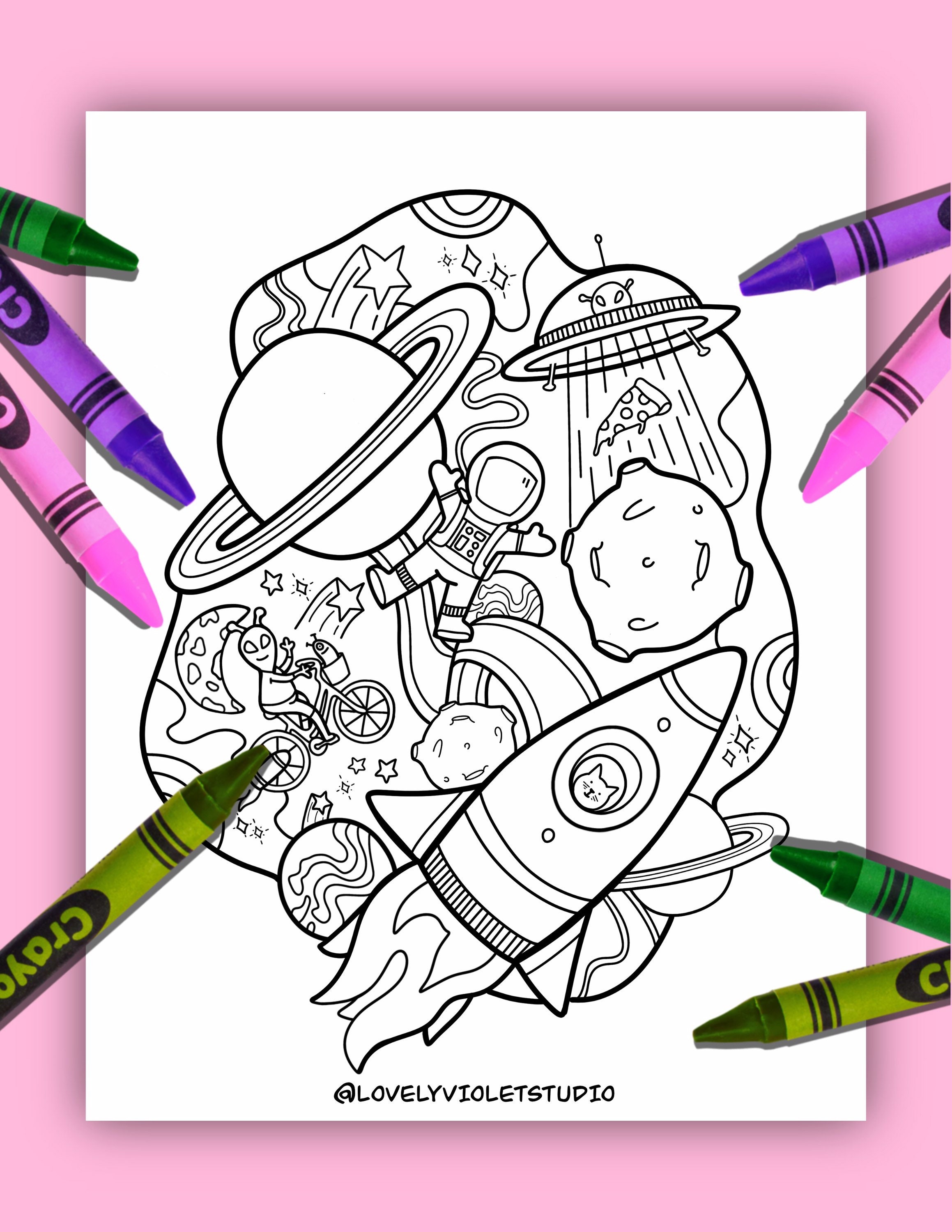 Space Exploration Coloring Page Digital Download, Galaxy Coloring Page