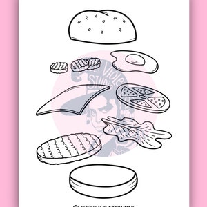 Build a Burger Coloring Page Digital Download, Printable Buger Paper Craft, Customize Your Own Burger with Toppings, Burger Party DIY Craft