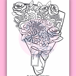 Flower Bouquet Coloring Page Digital Download, Printable Floral Bouquet Coloring Page, DIY Paper Bouquet Gift, Flower Craft Activity