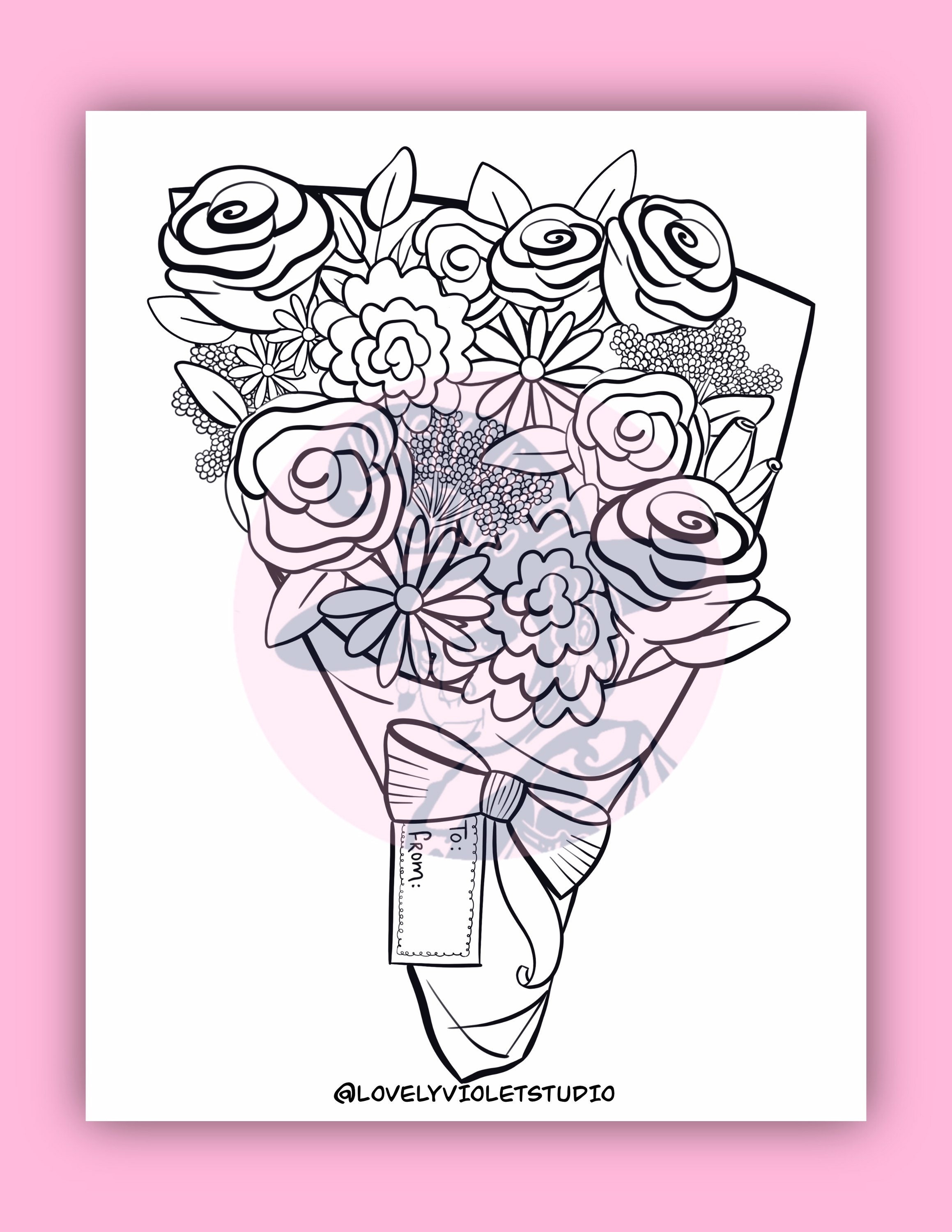Flower Bouquet Coloring Page Digital Download, Printable Floral Bouquet