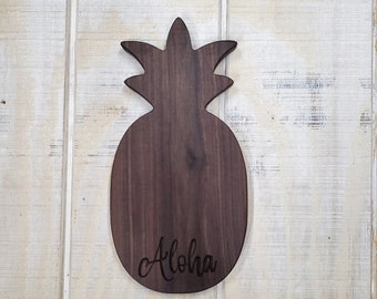 Aloha Engraved Pineapple Wood Charcuterie Serving Board, Kitchen, Hostess, Hawaii, Beach, Cutting