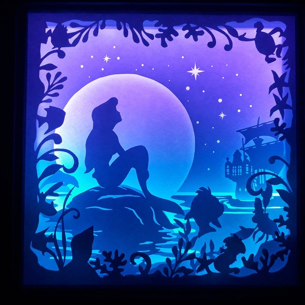 Little Mermaid - 3 [9x9 inch]  - Paper Cutting Light Box Template files