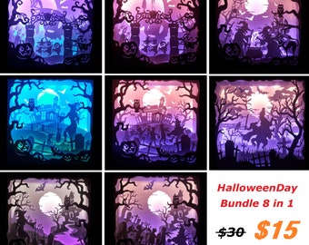 Halloween Day - Bundle 8 in 1 [20,5x9 inch] - Paper Cutting Light Box Template Dateien