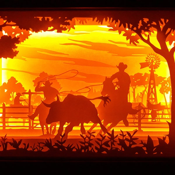 Cowboy Team Roping [ A4, 9x9 inch ] - Paper Cutting Light Box Template files