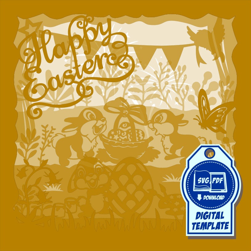 Happy Easter [9x9 Inch] - Paper Cutting Light Box Template Files - Etsy