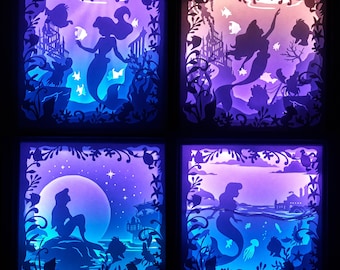 Kleine zeemeermin 4in1 [9x9 inch] - Papier snijden lichtbak sjabloonbestanden