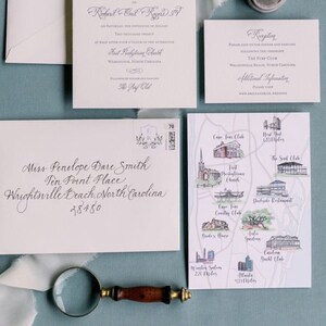 May include: A white envelope with a handwritten address for Miss Penelope Dare Smith, Ten Point Place, Wrightsville Beach, North Carolina 28480. The envelope has a stamp with a floral design and the number 70.