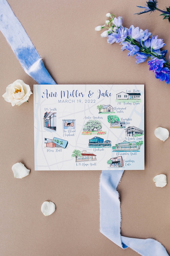 Custom Wedding Map for Wedding Weekend Itinerary and Welcome Gifts