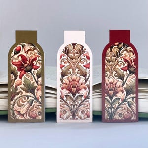Floral Magnetic Bookmark Set of 3 - Vintage Style Book Lover Gift | Art Nouveau Inspired Botanical Bookmark | Aesthetic Stationery