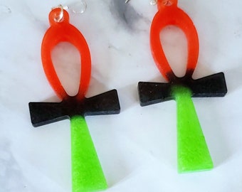 Ankh Earrings- Resin Ankh- Red, Black and Green Earrings- Afropunk Earrings- Afrocentric Earrings- Pro-Black Earrings- Pan-African Earrings