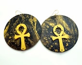 Ankh Earrings- Afrocentric Earrings- Pan-African Earrings- Egyptian Earrings- Black and Gold Earrings- Statement Earrings