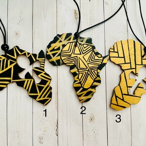 Black and Gold Africa Necklace - Afrocentric Wooden Pendant - Cultural Jewelry - Handmade African Necklace - Multiple Design Options
