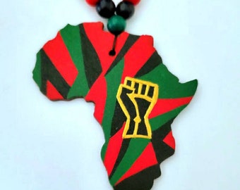 Black Power Faust Halskette - Pan Afrikanische Farben Afrika Anhänger, Rot Schwarz Grün Schmuck, Handgemachtes Unisex Stück