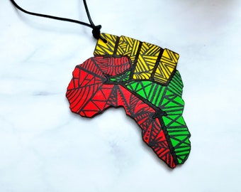 Hand-Painted Africa Power Fist Necklace – Afrocentric Pan African Jewelry, Afropunk Statement Pendant, Unisex Necklace