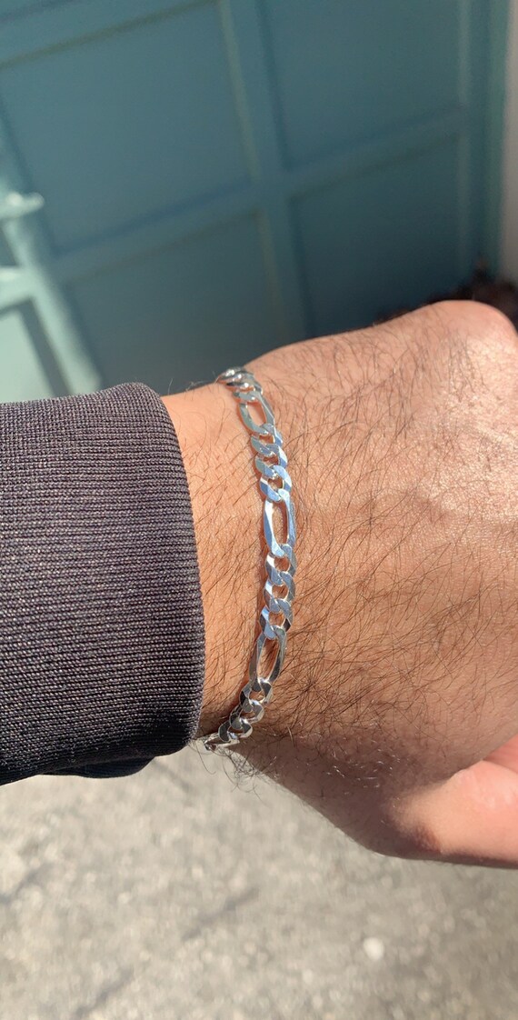 925 Sterling Silver Italian Figaro Bracelet Etsy UK