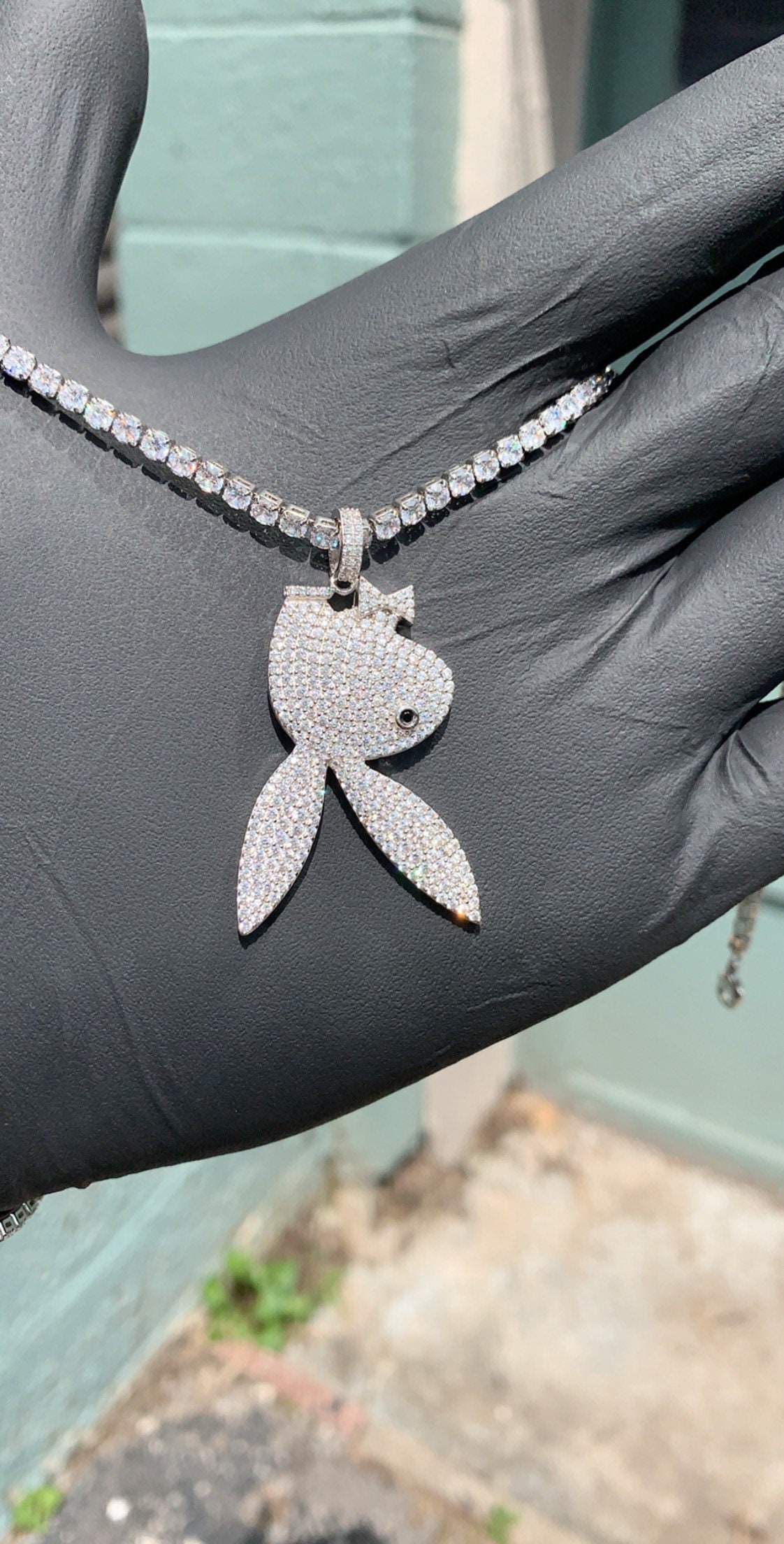 Iced out playboy bunny pendant hot sale