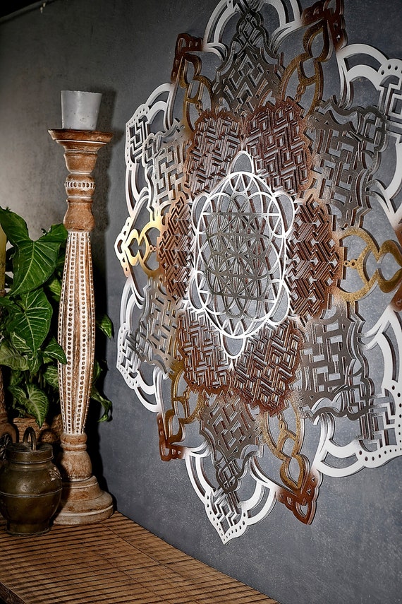 Large Wooden Mandala Wall Décor Large Geometric Living Room | Etsy