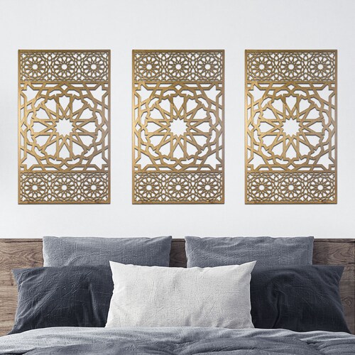 Geometric Wall Art Set Wood Accent Wall Art Lattice Panel Etsy