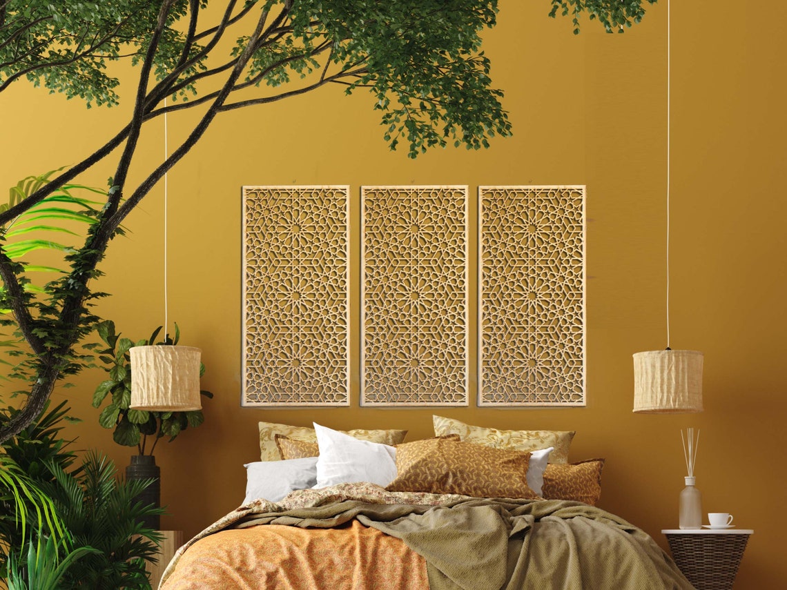 Geometric Wall Art Set Wood Accent Wall Art Boho Living Room Etsy