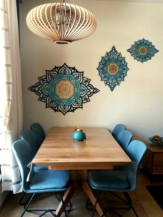 Mandala Bohemian Decor Set Of 3 Wall Art Wood Decor Wall Decor Set Ethnic Decor Boho Wall Decor Sacred Geometry Moroccan Decor