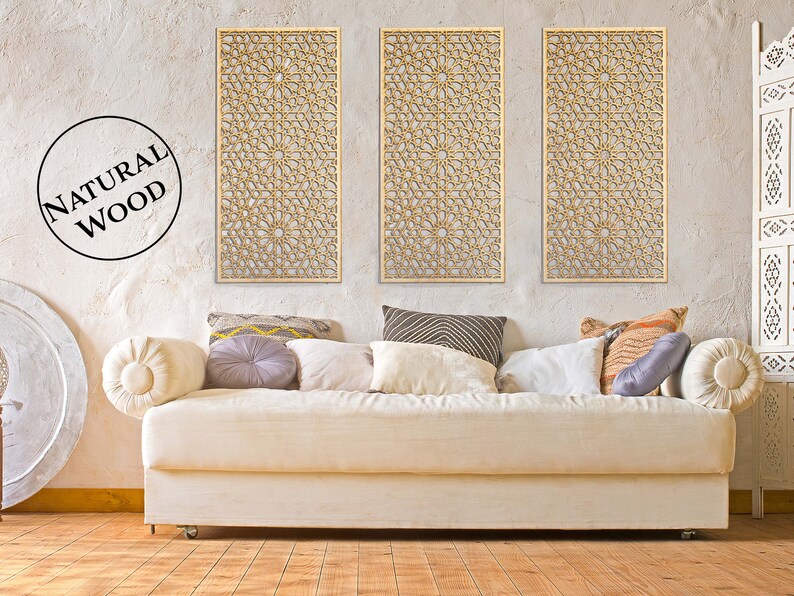 Geometric Wall Art Set Wood Accent Wall Art Boho Living Room Etsy