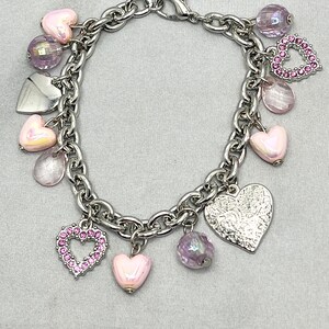 vintage Pink Strass Heart Charm Bracelet image 1