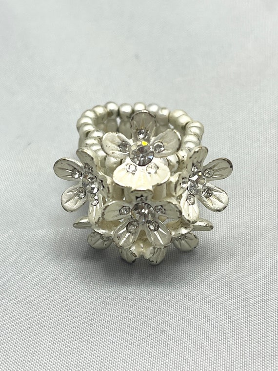 Vintage Rhinestone Flower Floral Stretch Ring