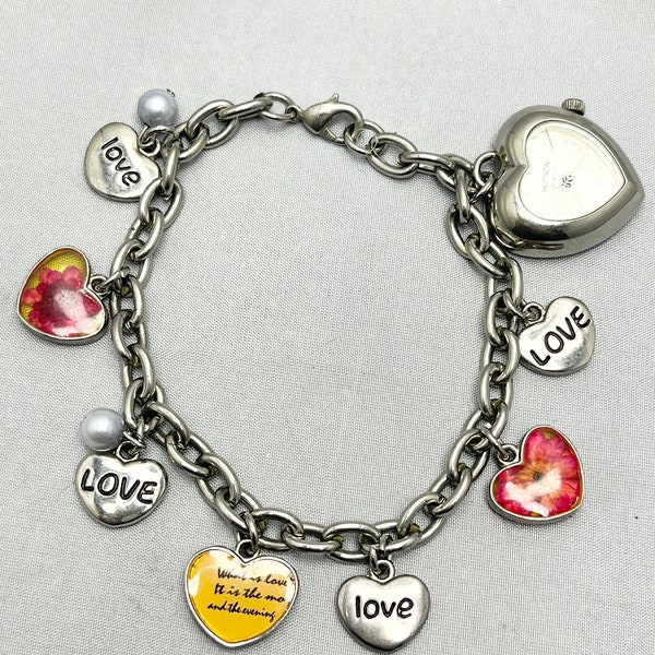 Vintage Hudson Watch Heart Charm Bracelet