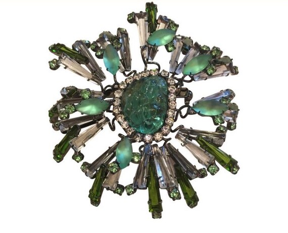 Vintage Lawrence VRBA Green Stone Brooch Pin