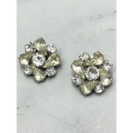 Vintage Coro Rhinestone Flower Earrings - image 1