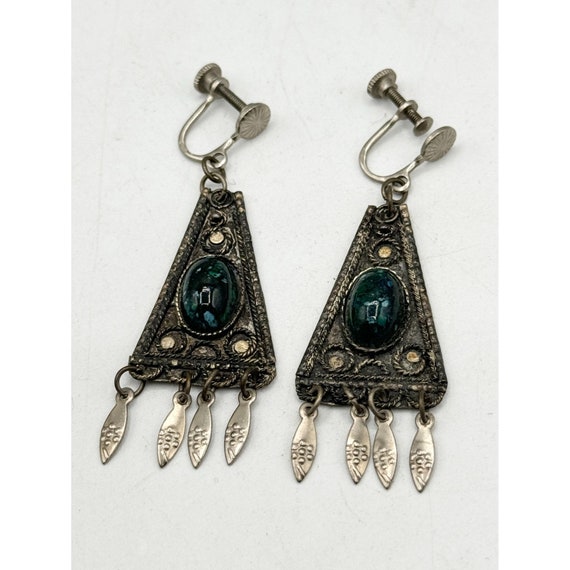 Vintage Made in Israel Green Stone Earrings - image 5