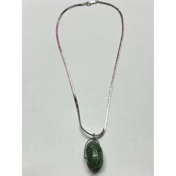 Vintage green stone silver necklace - image 3