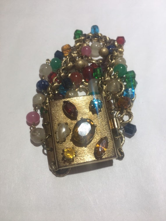 Vintage Czech beaded gold jeweled clasp Bracelet - image 7