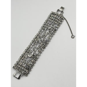 Vintage Oversized Wide Glass Rhinestone Bracelet Hollywood Regency