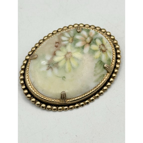 Vintage Minona Weaver Floral Portrait Brooch Pin - image 2