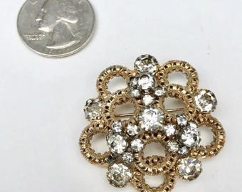 Vintage Kramer of New York Glass Rhinestone Flower Brooch Pin