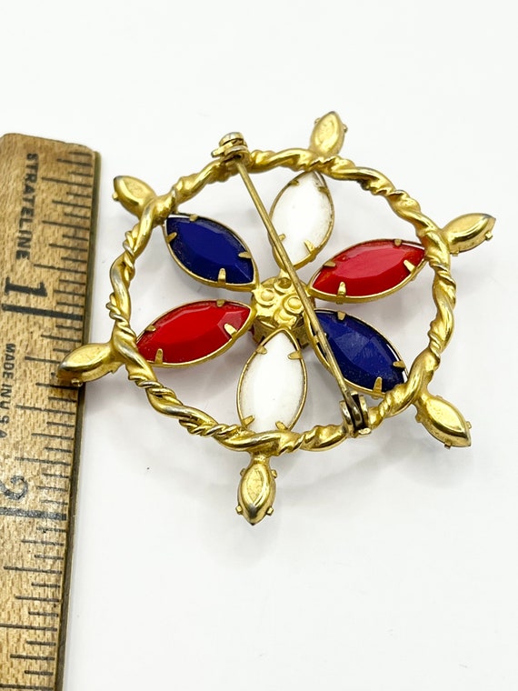 Vintage Red White & Blue Rhinestone Nautical Broo… - image 4