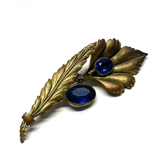 Vintage Estate Blue Stone Flower Brooch Pin - image 4