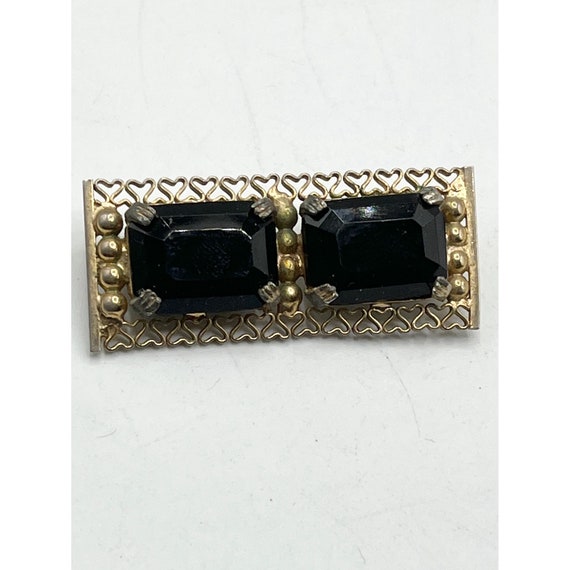 Vintage Black glass heart brooch pin - image 1