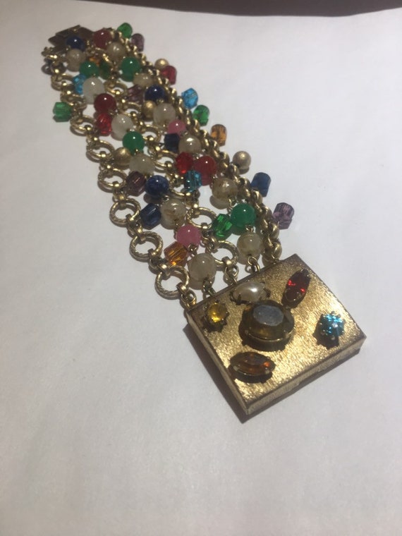 Vintage Czech beaded gold jeweled clasp Bracelet - image 5
