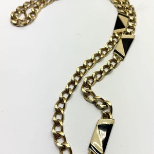 Vintage Monet black and white enamel gold chain necklace